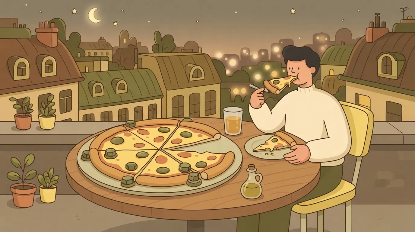 Pizza with half the slices bolted to the plate