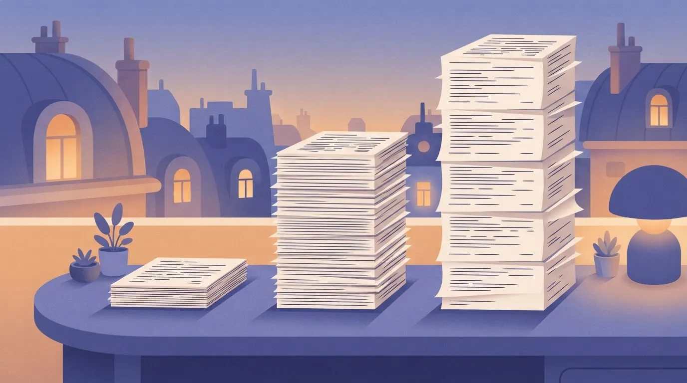 Three stacks of entry forms of sharply rising height