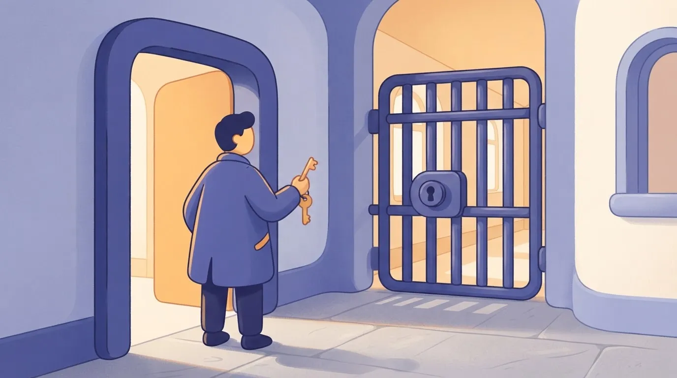 Open door, closed gate behind it