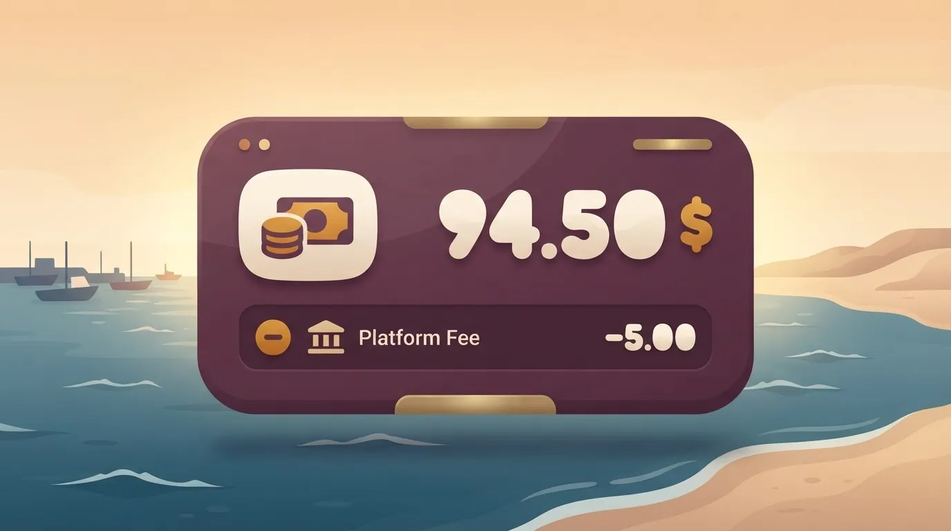A digital account interface showing a balance of 94.50 dollars, with a small minus sign next to a deduction entry for the…