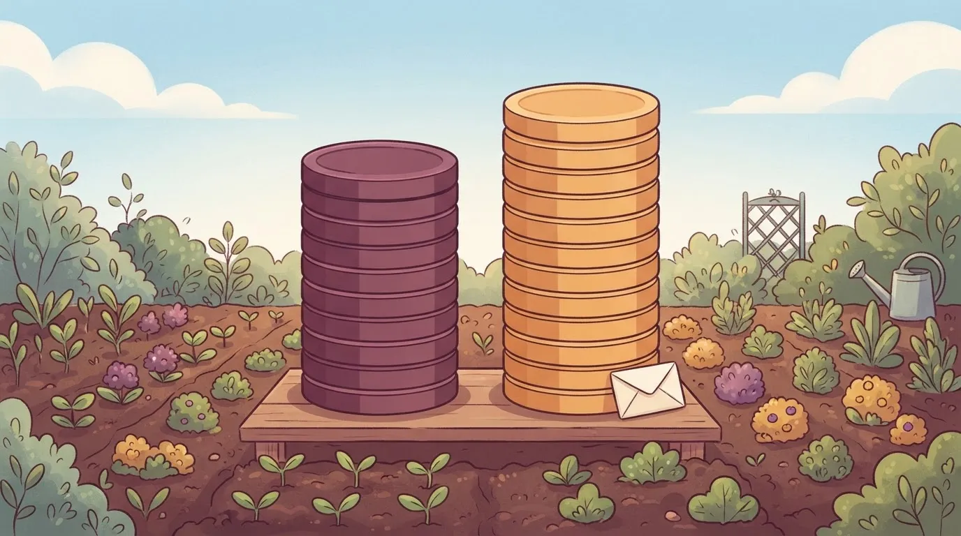 Two near-equal coin stacks in different colours