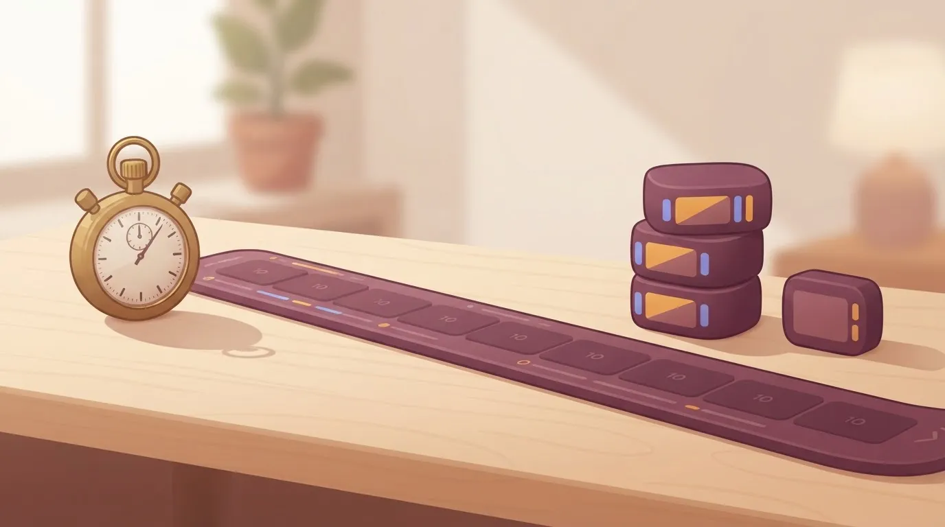 Ten-second clip strip with a kept take and rejected takes, equal in size