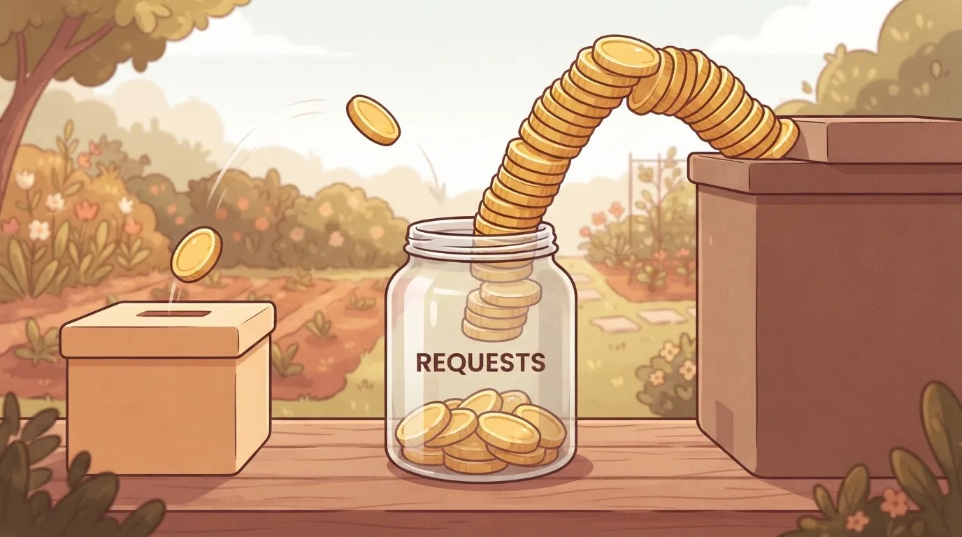 Jar receiving one coin from a light model and a stack from a heavy one