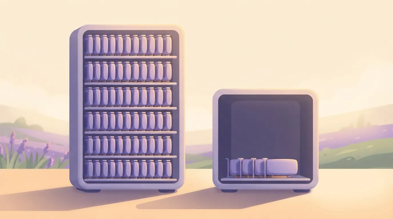 A tall full rack of accelerator cards beside a short rack with few cards