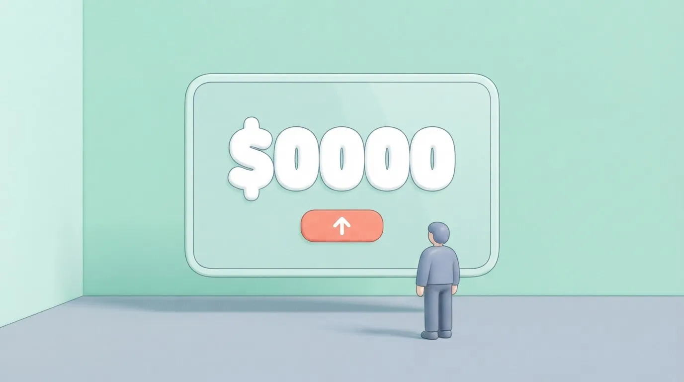 A digital account balance displayed on a screen as a large numerical currency value, with a smaller 'deposit' button…