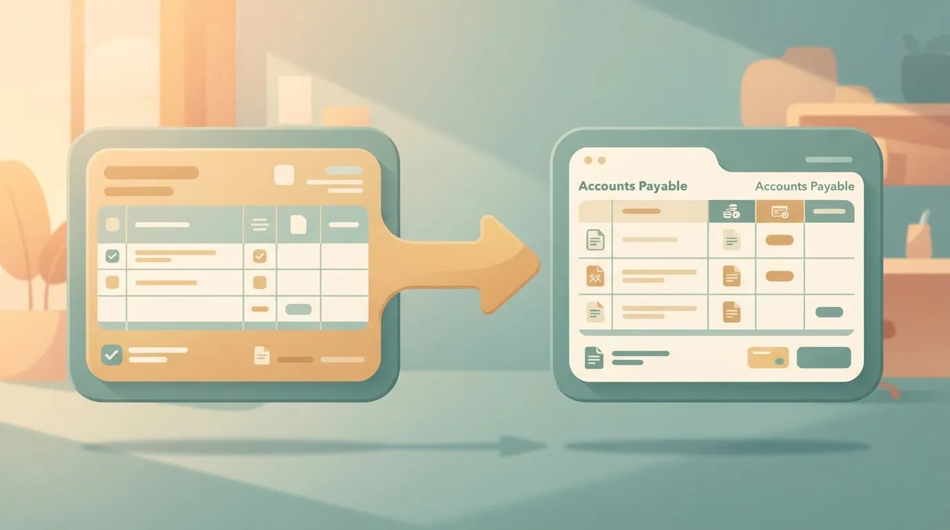 A digital procurement system screen showing a purchase order document on the left, with an arrow pointing toward a separate…
