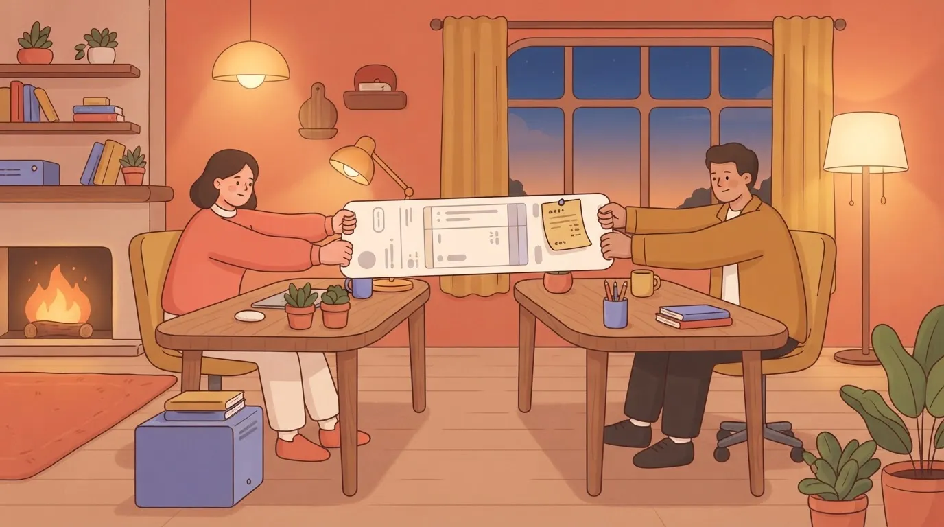 Two people each holding one end of an invoice sheet