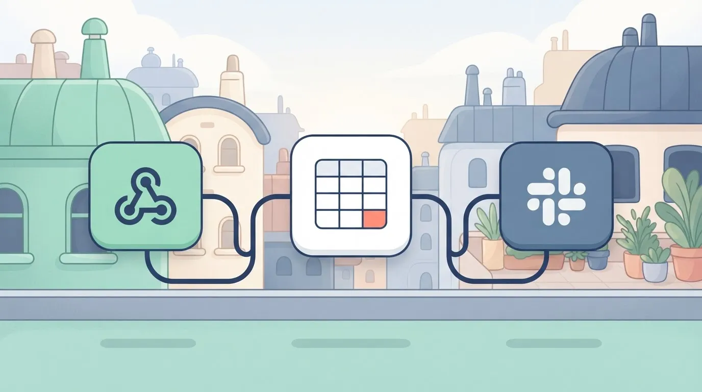 Three connected node boxes on a canvas