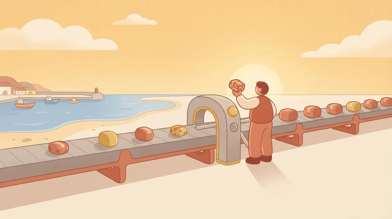 Conveyor belt with a single gate where a person inspects a parcel