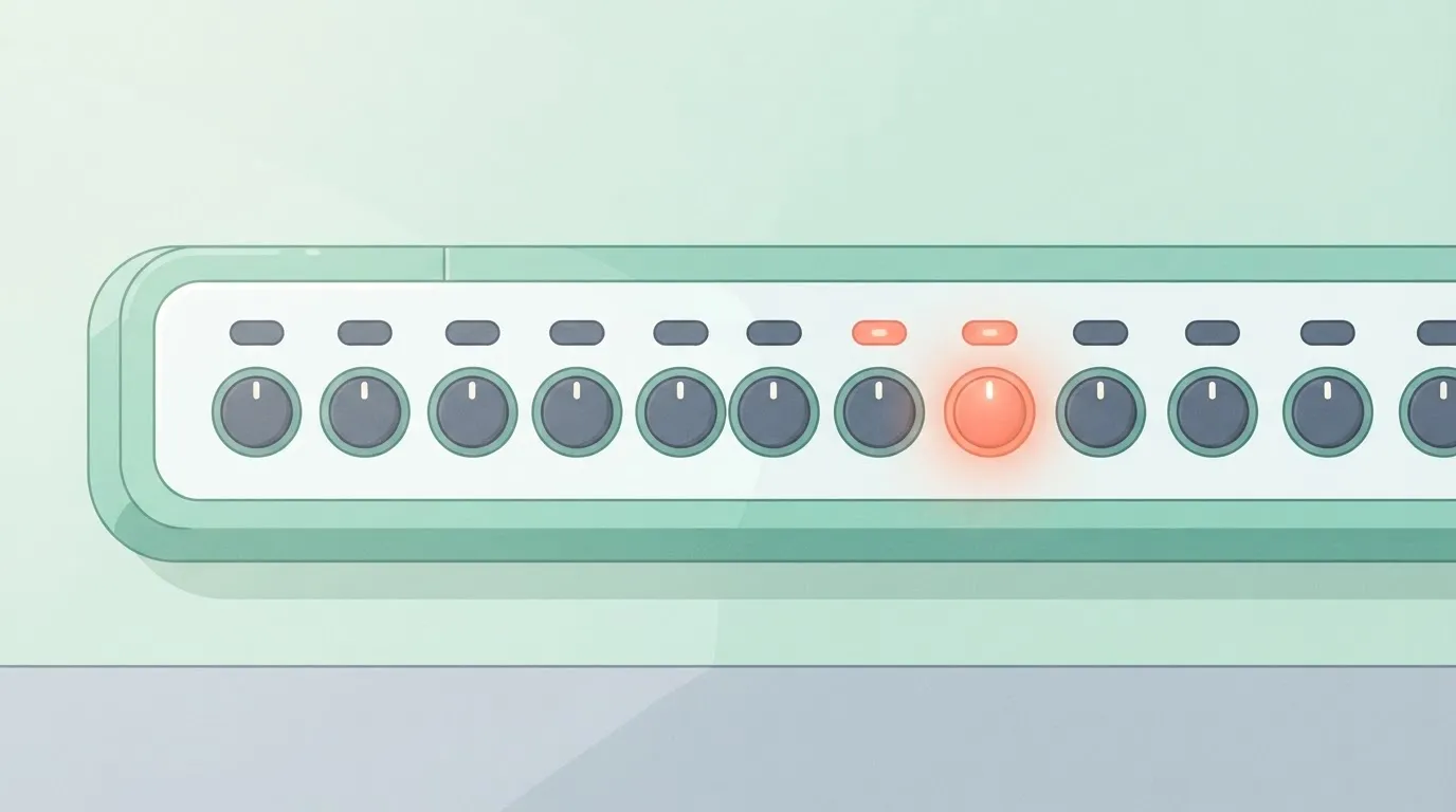 A large, multi-dial control panel where one dial is glowing, indicating exactly which stage of a complex mechanism is…