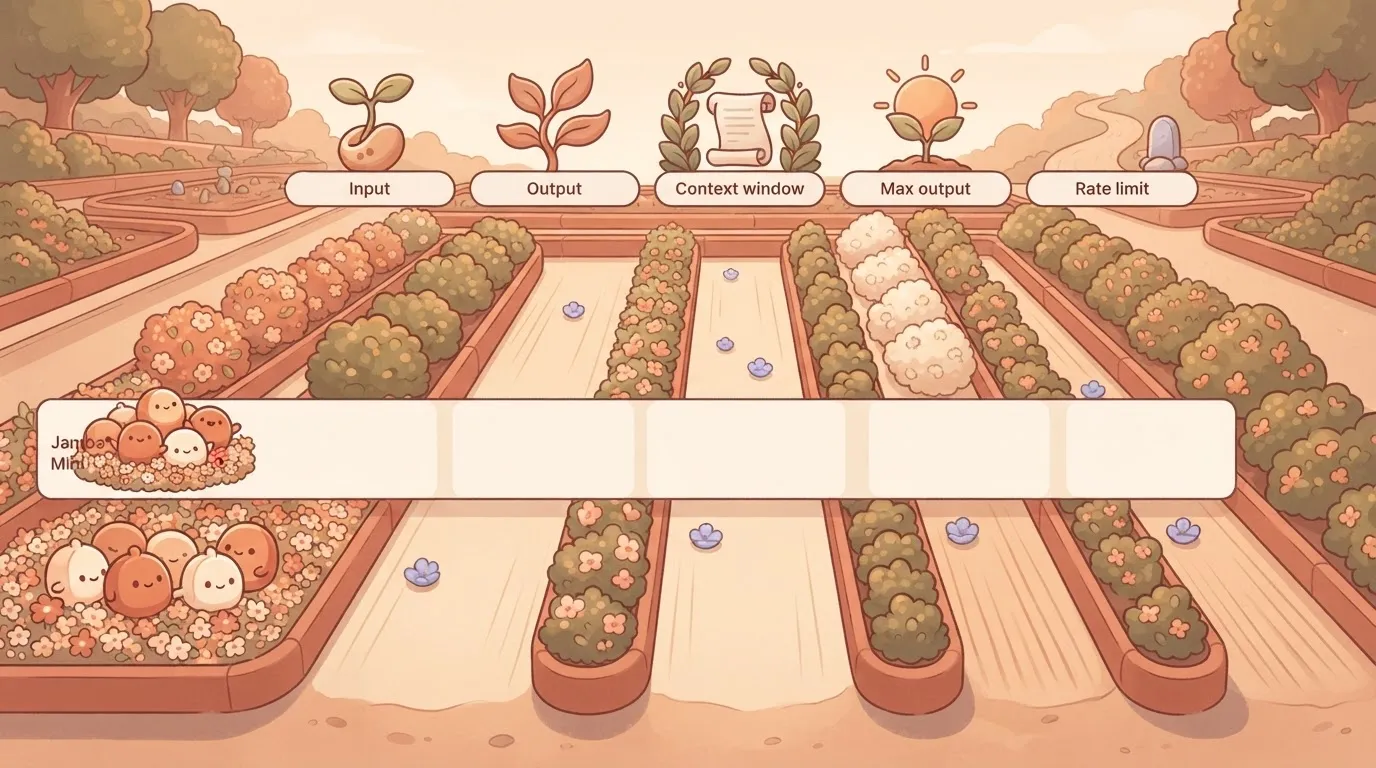 Price table of Jamba models with empty cells