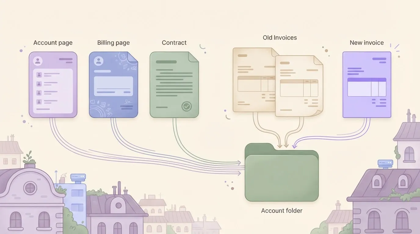 Account folder with billing page, contract and invoices