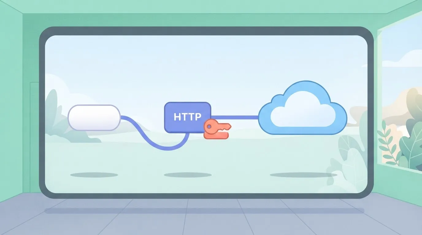 Flow with HTTP step, key connection and line to a cloud API.