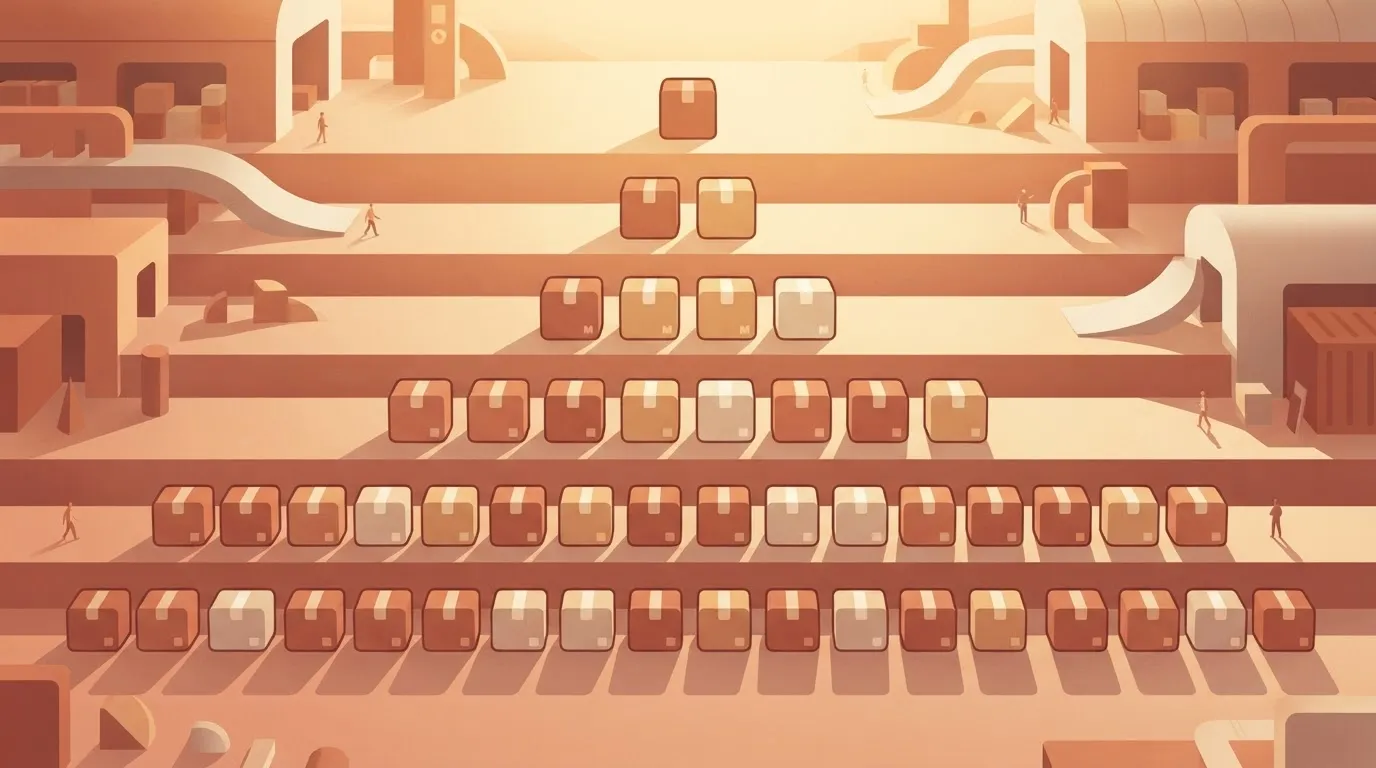 Rows of credit blocks doubling for each warehouse size