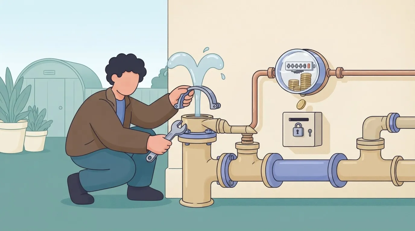A repairman is fixing a leaking pipe, but every time they tighten a bolt, a nearby meter on the wall clicks forward and…