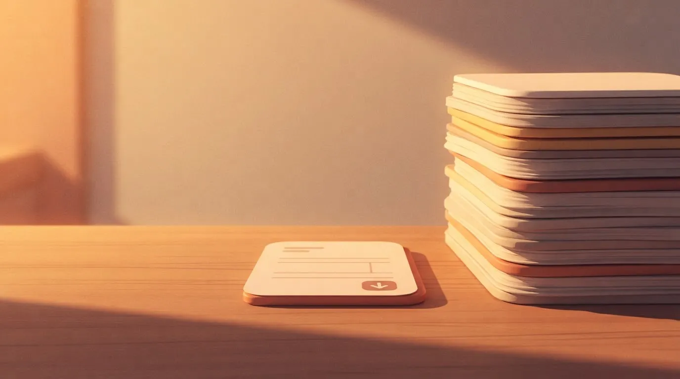 A monthly invoice showing a low dollar amount sits next to a stack of paper representing manual security patches.