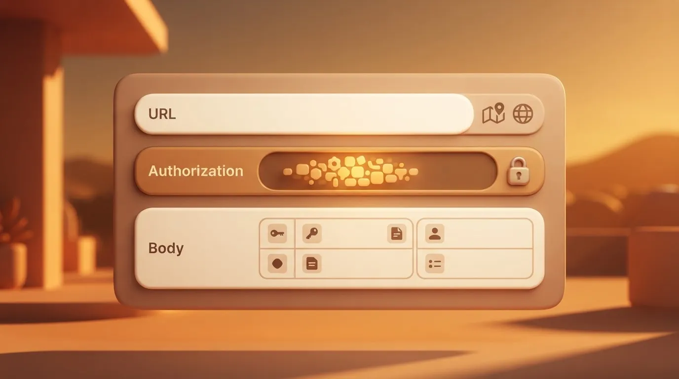 HTTP request form with URL, Authorization header and body fields