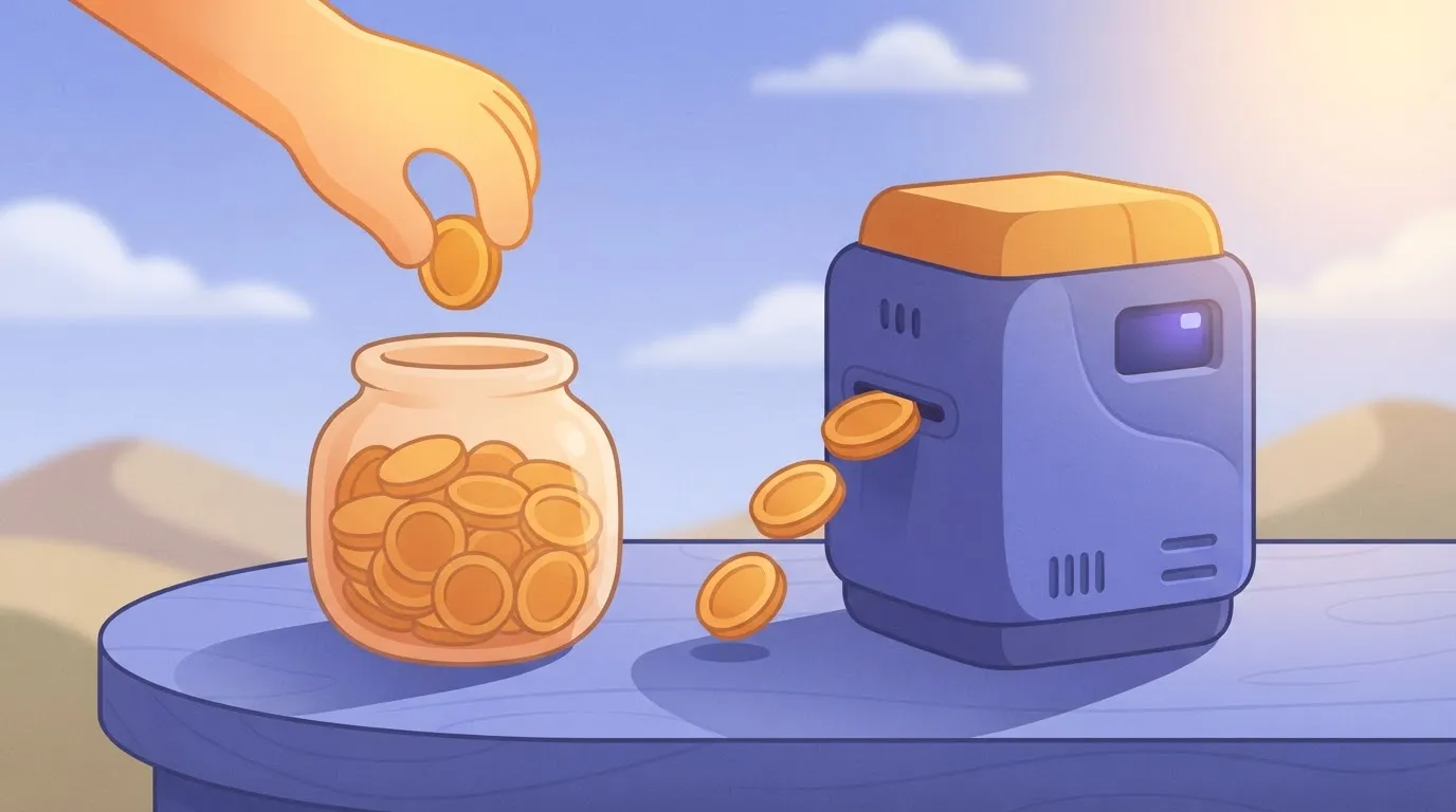 Jar of credit coins with a module block dropping coins out