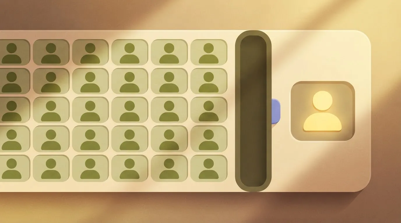A digital card representing a memory architecture, showing a structured grid of icons representing a user and a new one…