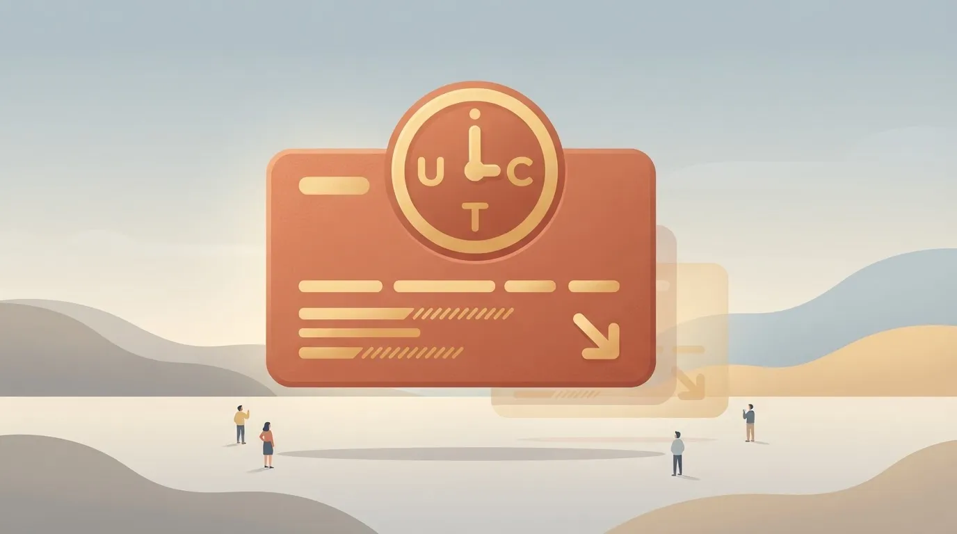 A digital card representing a data update, featuring a large, prominent UTC timestamp at the top and a smaller, faded…