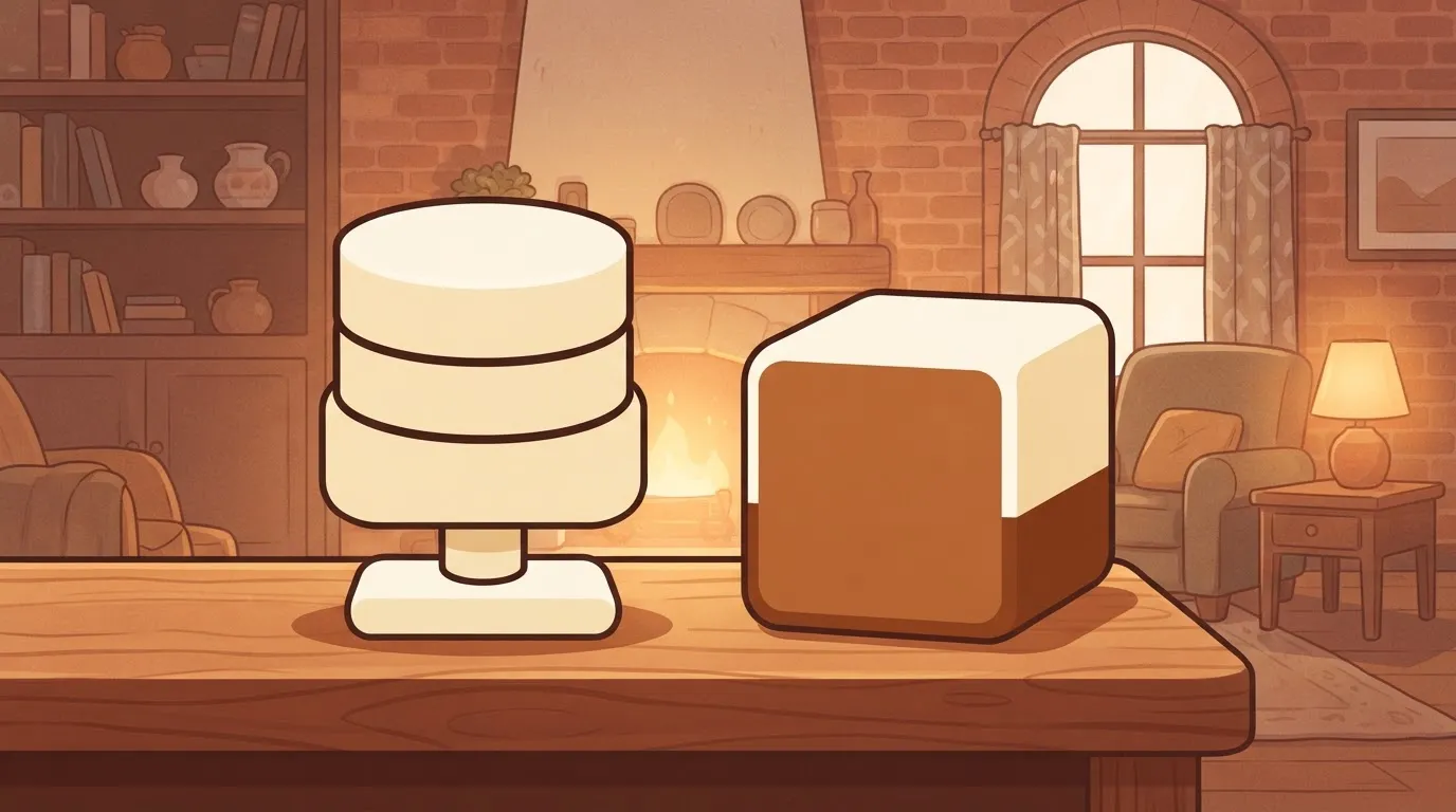 A simple diagram of a database icon representing PostgreSQL sitting next to a square representing a Next.js frontend.