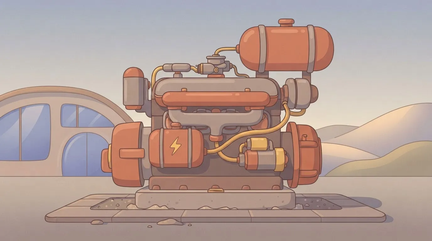 A large engine with a small, separate fuel tank labeled for its own internal starter motor, leaving only a smaller main…
