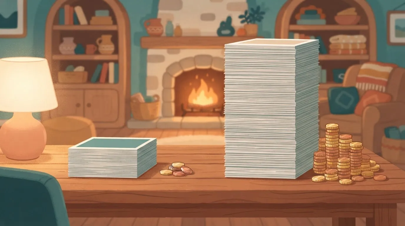 Short and tall stacks of images with small and large coin piles