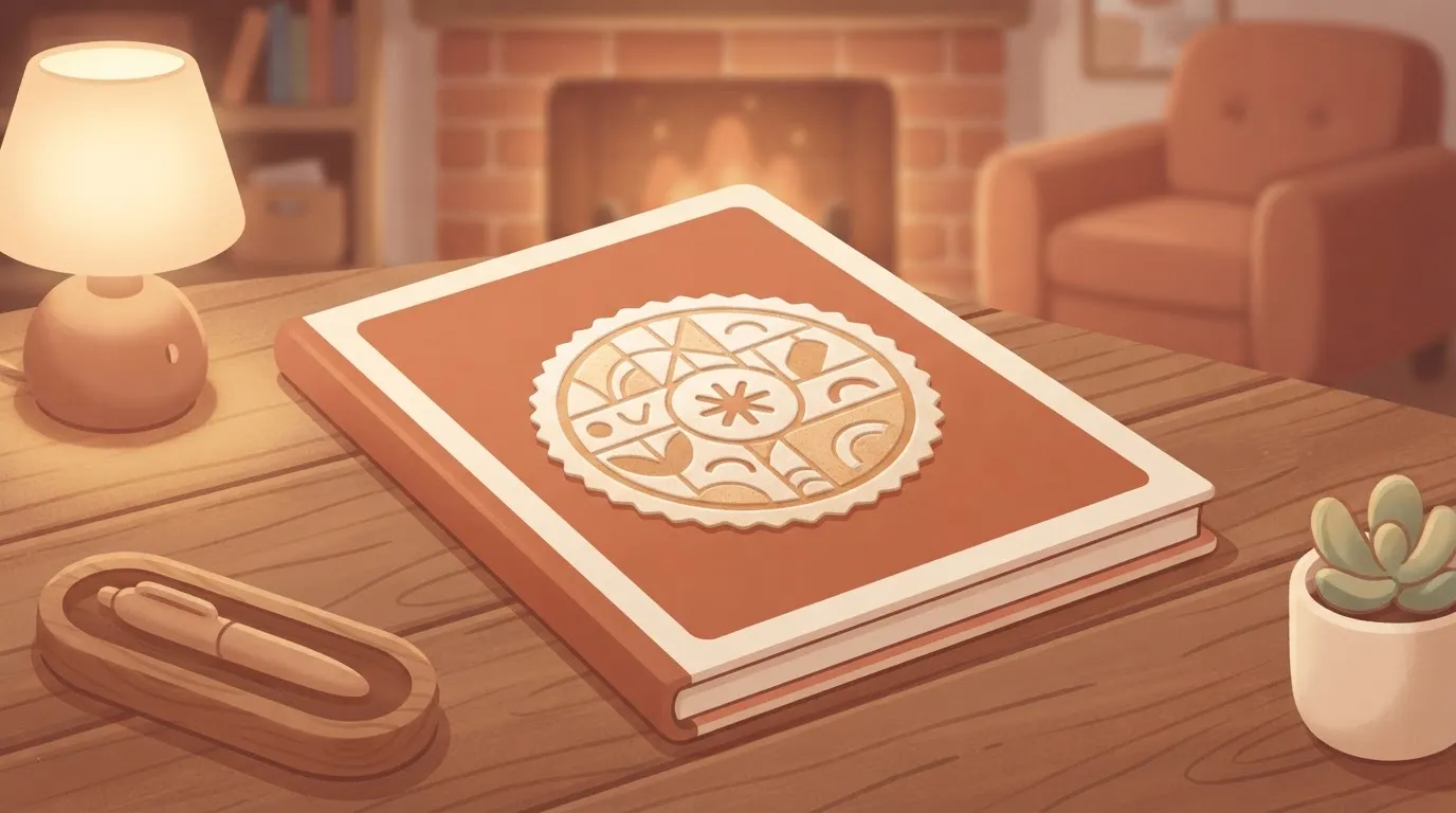 A physical SOC2 Type II report document lying flat on a wooden table, its cover page showing a large circular seal.