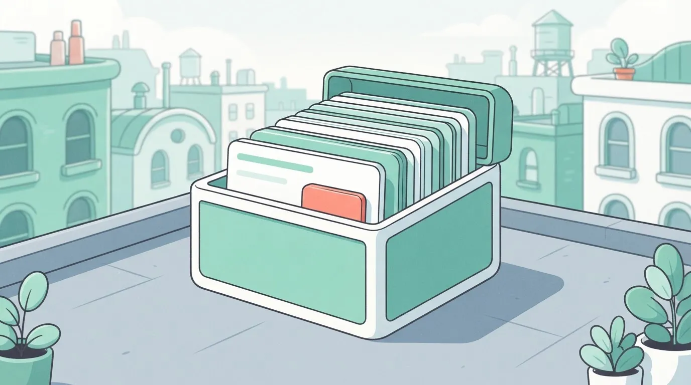 A series of rectangular cards representing tasks are stacked neatly inside a larger, open-top box representing a structural…