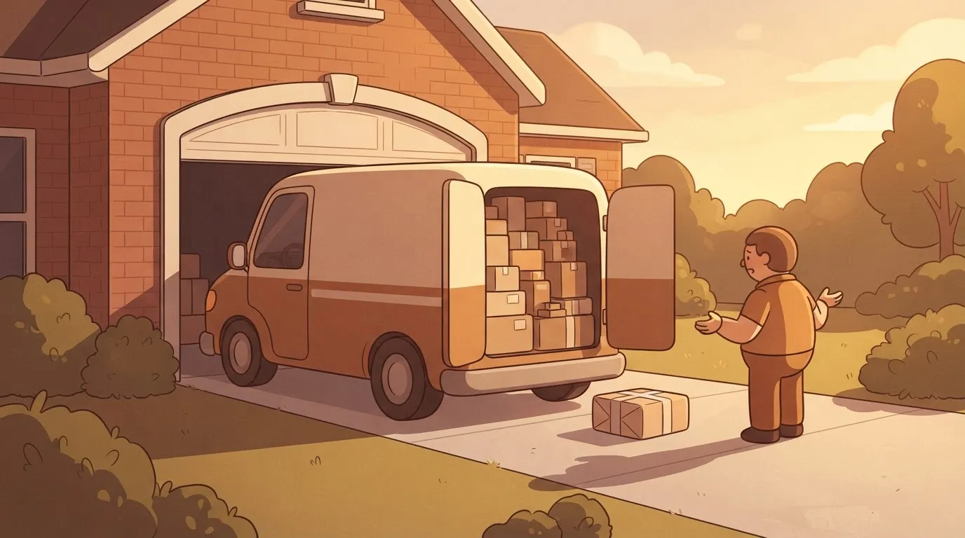 Full van with one parcel left on the pavement