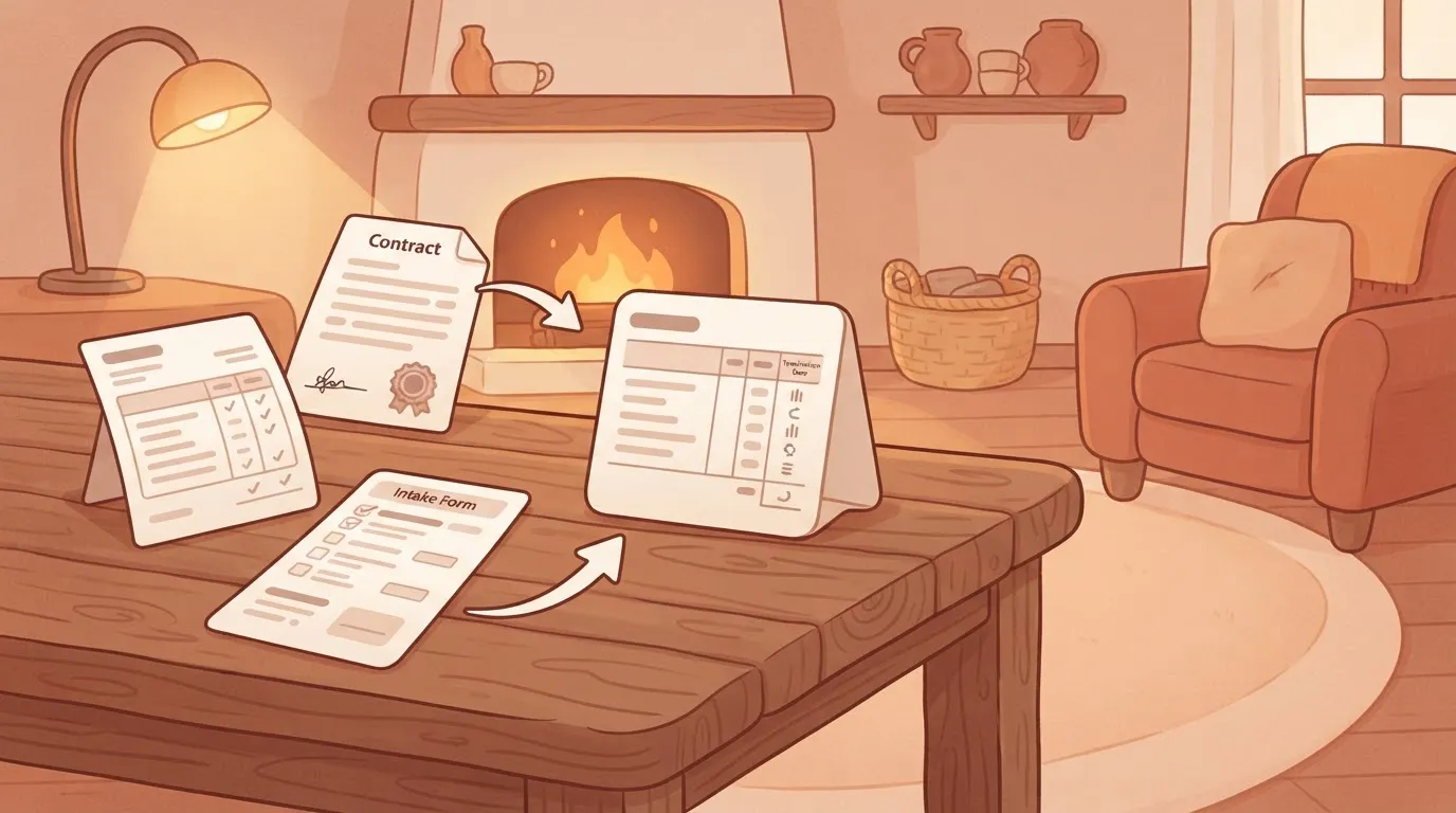 Three documents each producing an identical table card