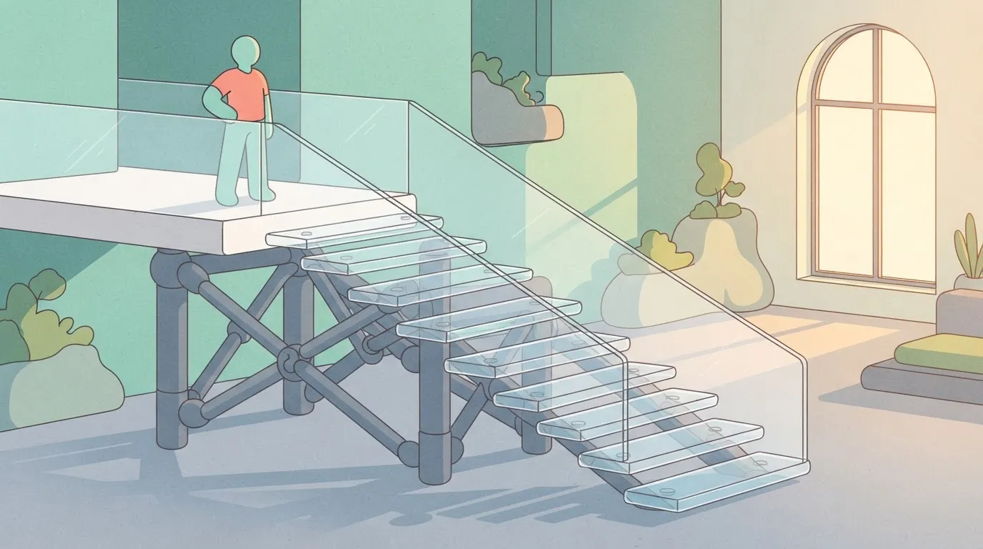 A staircase where each step is a flat platform; a figure stands on the top platform, but every step below them is…