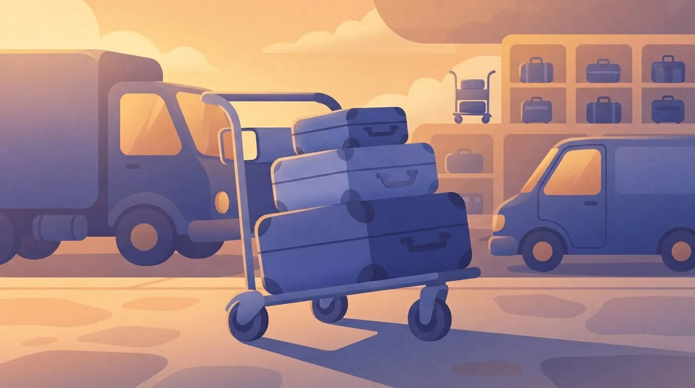 Three suitcases, smallest still bigger than the desk shelf