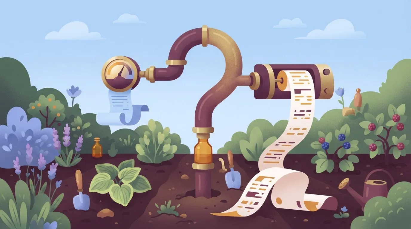 One question-mark-shaped pipe feeds two separate meters: a small round dial and a long ticker-tape machine, each with its…