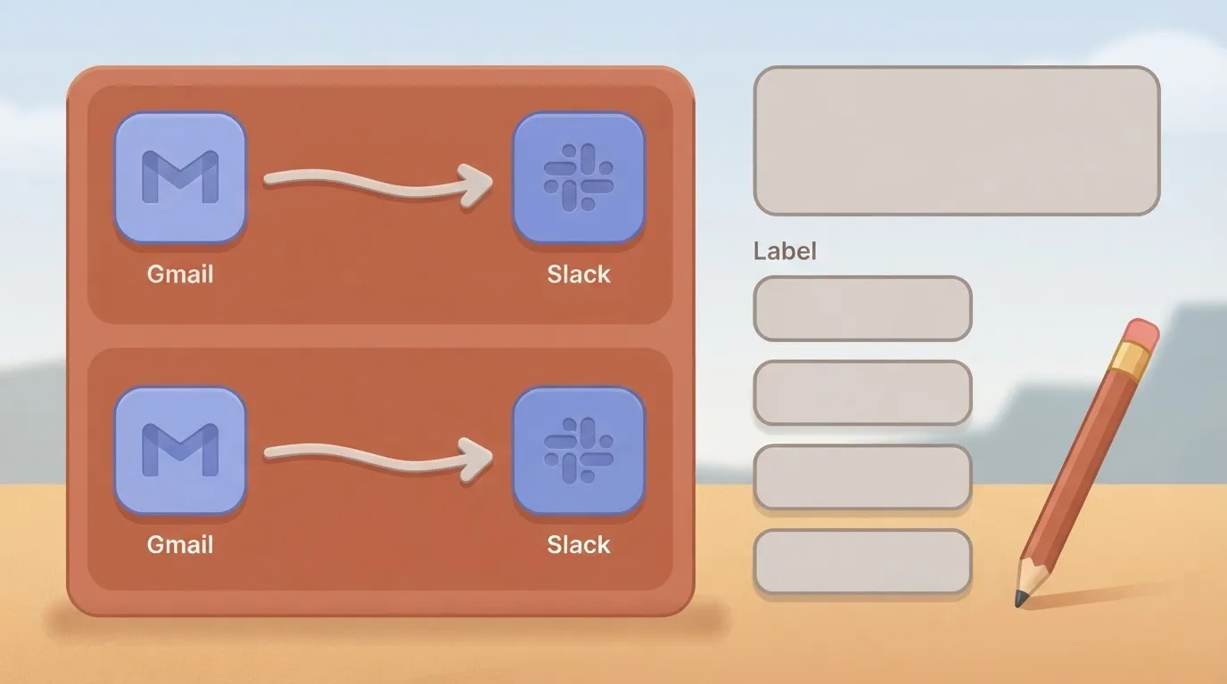 Template card with connected app blocks and empty edit fields