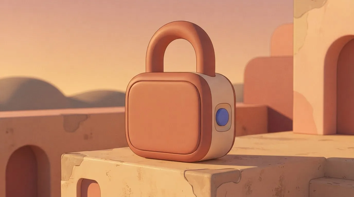 A large, heavy padlock that has no keyhole on the front, but instead has a small control panel with a single button on its…