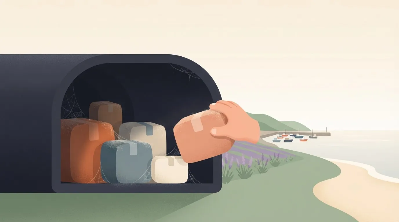 A long, dark tunnel representing a 'dead-letter queue' where several packages are sitting gathering dust.