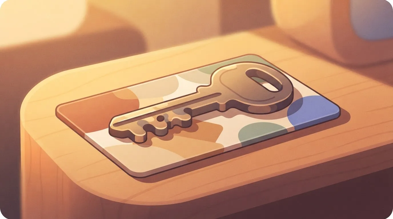 A cryptographic key, depicted as a metallic physical key with a complex bit pattern, rests on top of a rectangular OAuth…