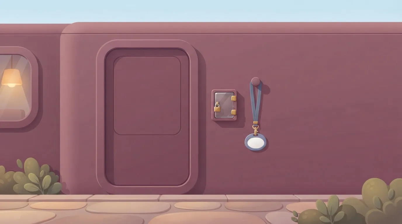 A handle-less door beside a locked key box