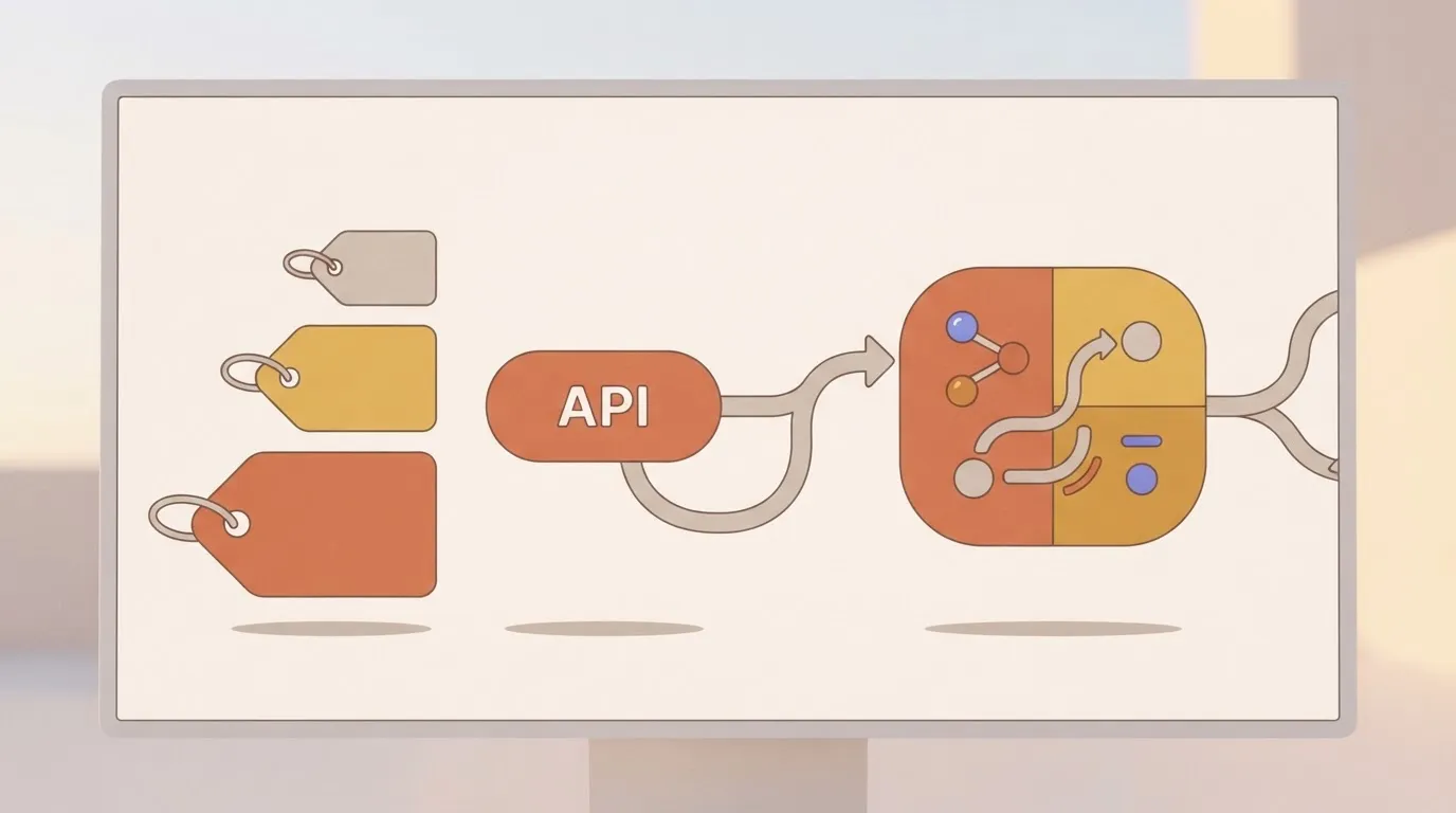 API linked to automation tool with three differently sized price tags