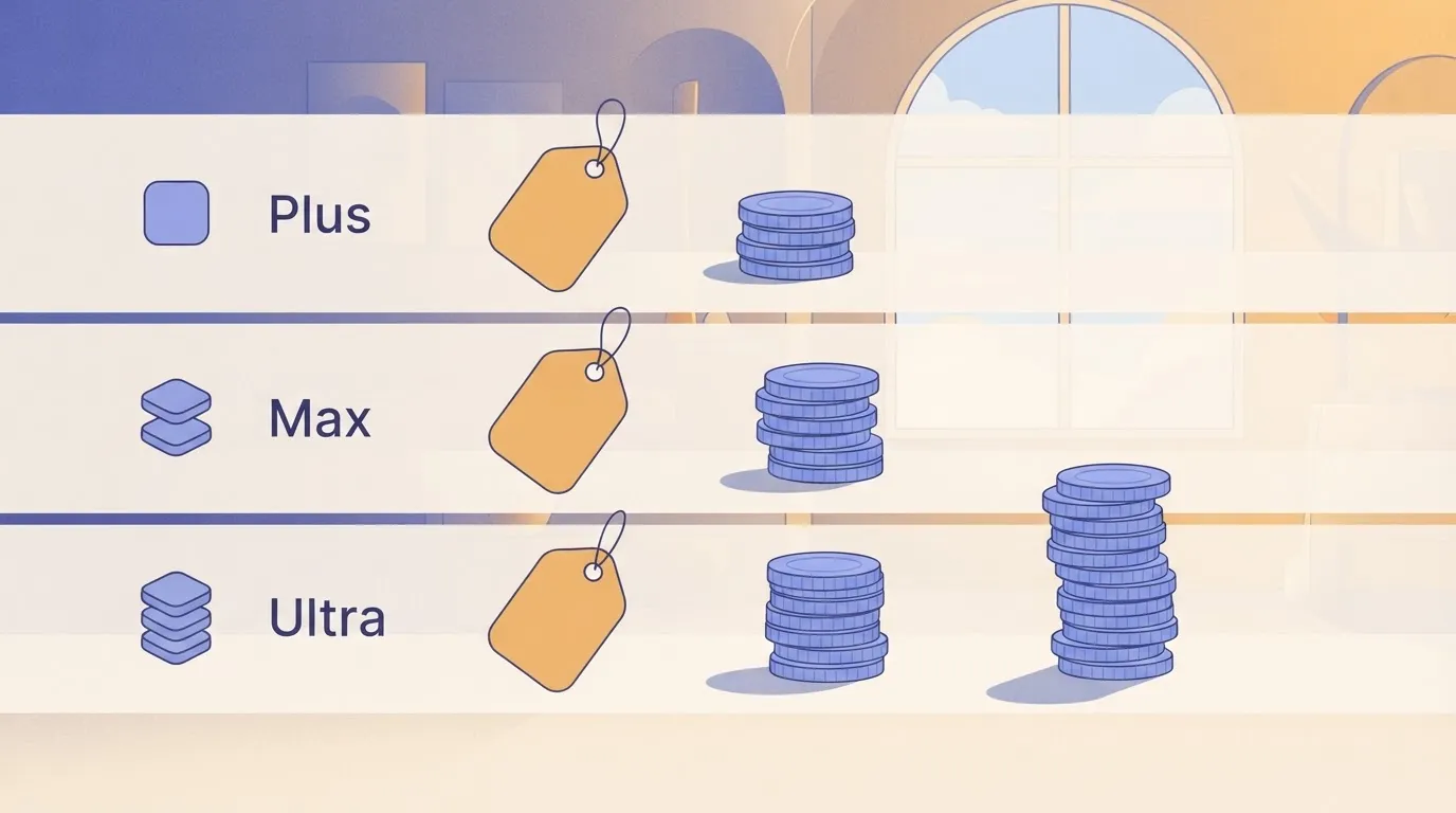 Three subscription plan rows with increasingly tall stacks of call tokens