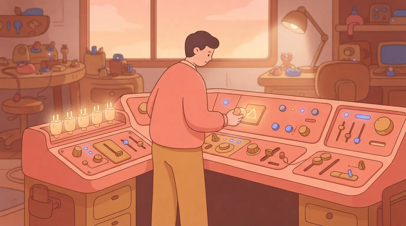 A person standing at a large control panel.