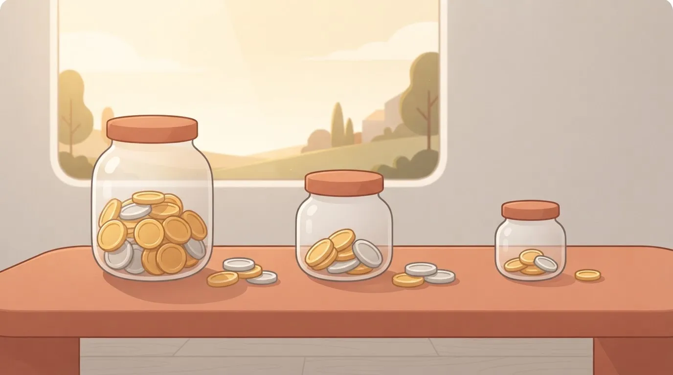 Three jars of different sizes drawing from one credit pile
