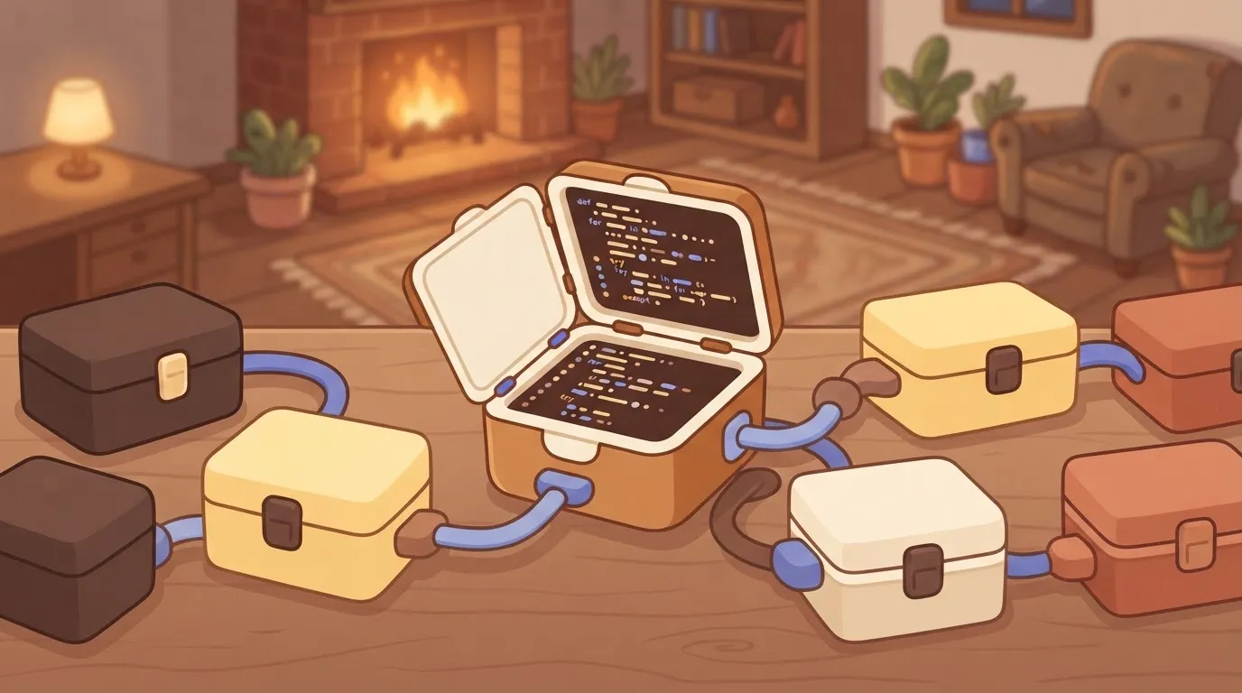 Canvas of connected components with one component opened to show Python code