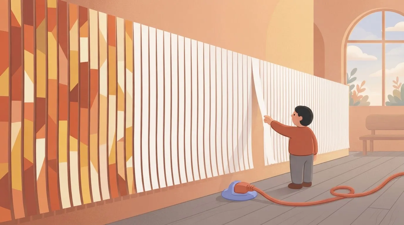 Wall of paper strips fading out past a cutoff