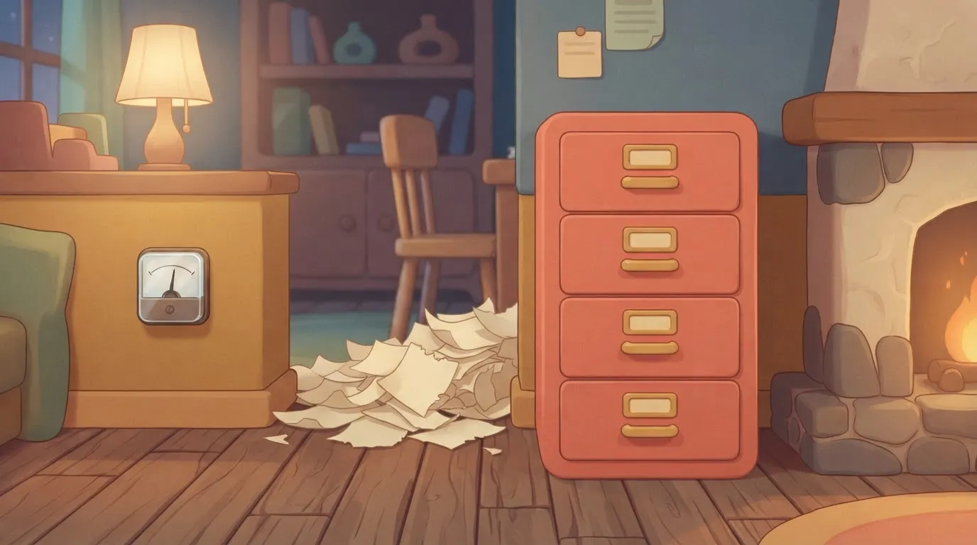 Tidy cabinet front with leftover half-pages hidden behind it