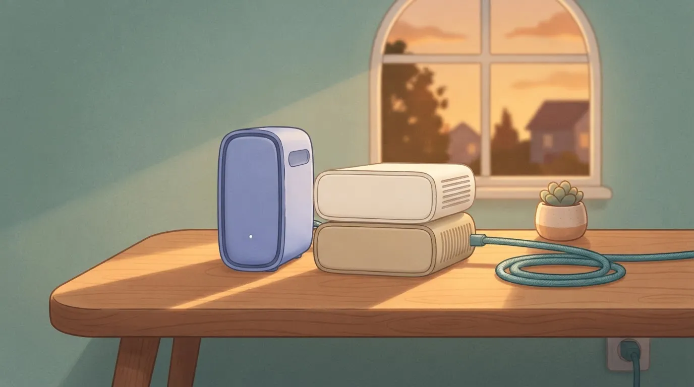 Small server with two backup drives stacked next to it