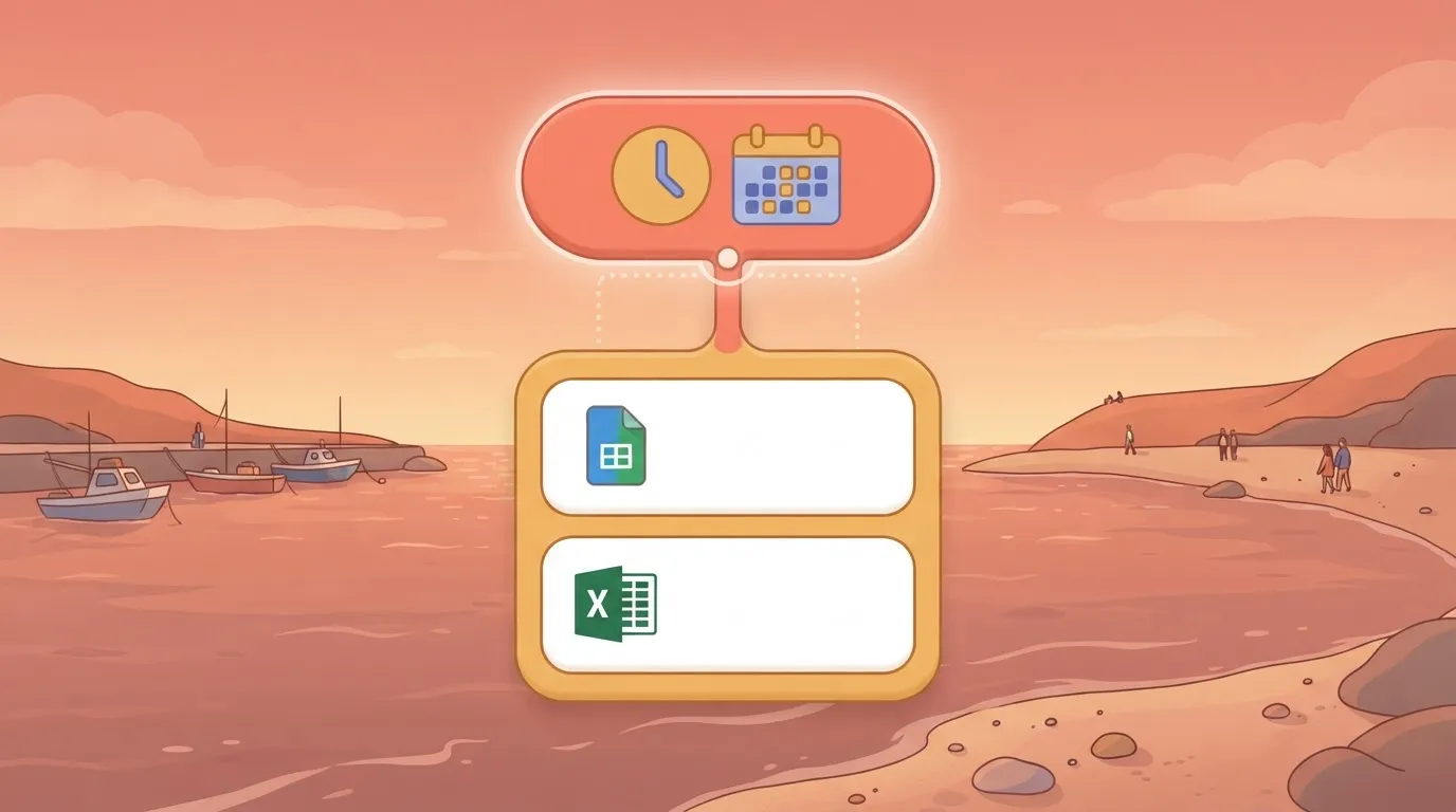 Workflow editor with a schedule trigger and spreadsheet integration list