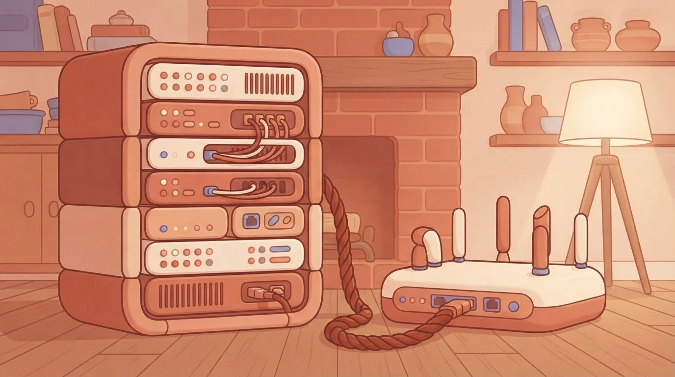 A large server rack representing the Execution Engine sits next to a smaller network router representing the Connectivity…