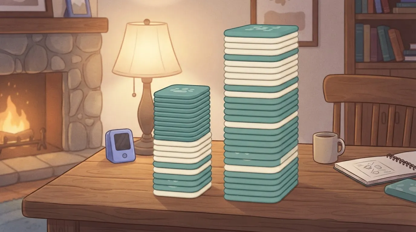 Two stacks of seat cards, one much taller
